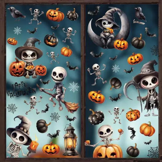 8 Sheet Spooky Skeleton Halloween Window Clings {1}