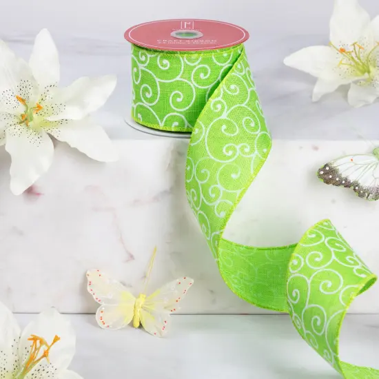 Northlight Swirl Wired Spring Craft Ribbon - 2.5" x 10 Yards - Green and White {1}