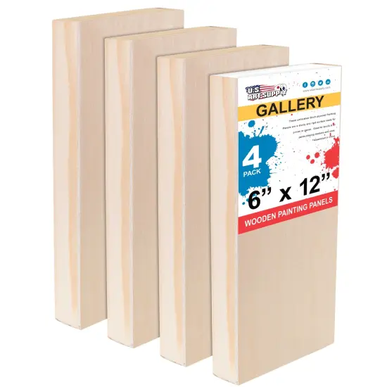 6" x 12" Unfinished Cradled Wood Panels for Painting, Gallery 1-1/2" Deep (4 Pack) - Artist Depth Wooden Wall Canvases - Mixed-Media Craft, Acrylic, Oil, Encaustic, Paint Pouring {1}