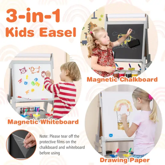 Grey 3-in-1 Kids Art Easel with Magnetic Chalkboard and Whiteboard Perfect Gift for Boys and Girls {5}