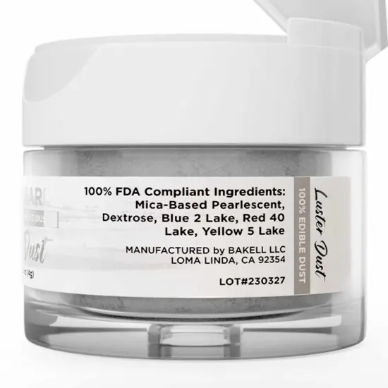 Bakell - Silver Pearl Luster Dust (4g, 1x Jar) Edible Vegan Dust & Paint for Baking, Desserts and Beverages {6}