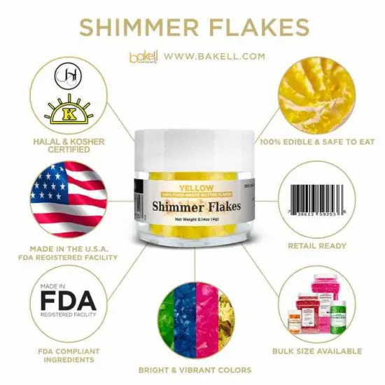 Yellow Edible Shimmer Flakes 4 Gram Jar {4}