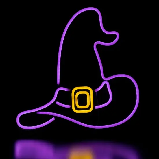 Northlight LED Witch Hat Neon Lighted Halloween Wall or Window Decoration - 15" - Purple {5}