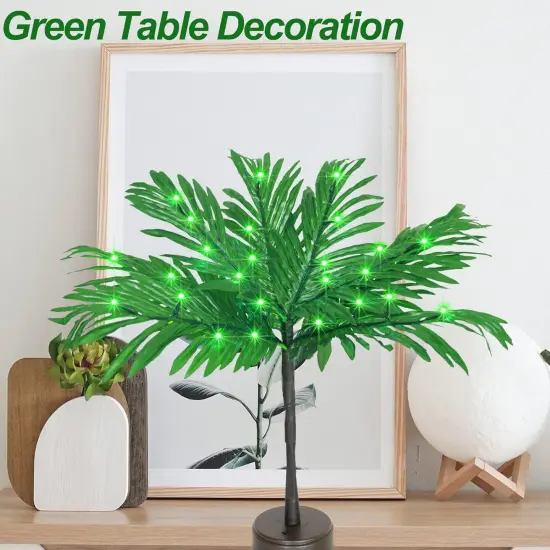 23 In Lighted Palm Tree Summer Tabletop Decor Tropical Artificial Palm Tree Lights Branches LED Mini Light Up Palm Tree Decor Table Centerpiece Summer Hawaiian Party {5}