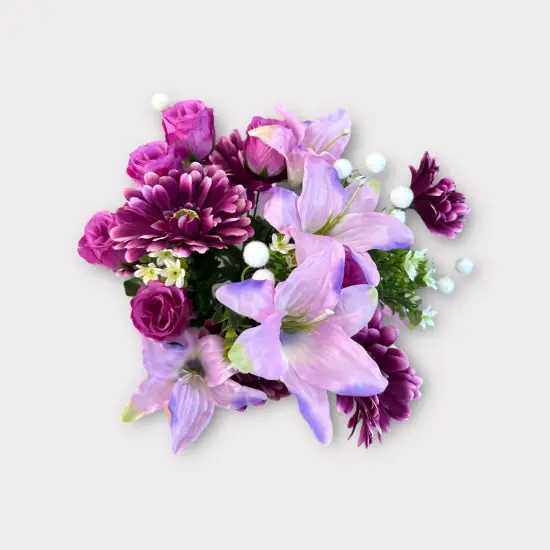 21" Artificial Purple Lily, Daisy & Rose Bud Bush &ndash; Faux Floral Pick for Wreaths, Vases & Home Decor-FBX111-PU/LV {3}