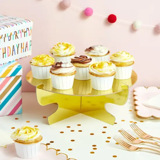 4 Pack Mini Cardboard Cupcake Stand Set, Metallic Gold Dessert Holders for Table (11.5 x 4 In) {2}