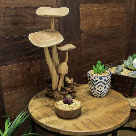 Hand Carved Indonesian Parasite Wood Mushroom Cluster Statue {6}