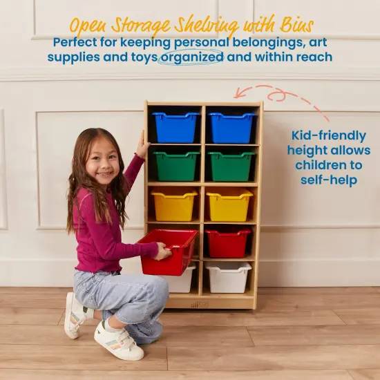 10 Cubby Mobile Tray Cabinet with 10 Scoop Front Storage Bins Assorted {4}