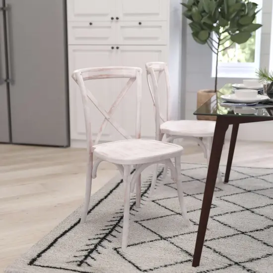 Merrick Lane Bardstown X-Back Bistro Style Wooden High Back Dining Chair Lime Wash {1}