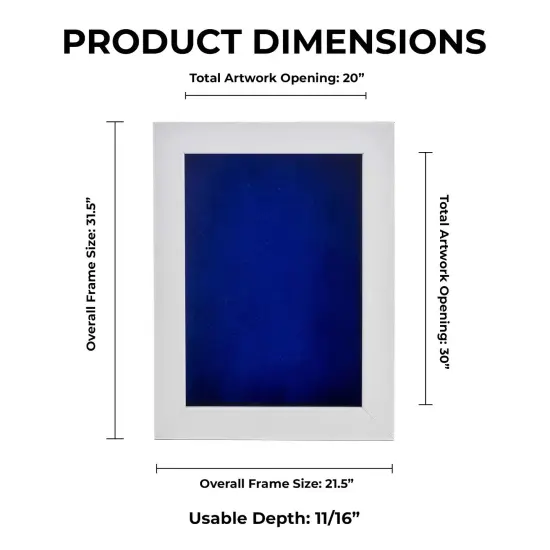 Classic White Wood Shadown Box Frame with Acrylic Front - Royal Blue Suede Backing, 30 Sizes {1}