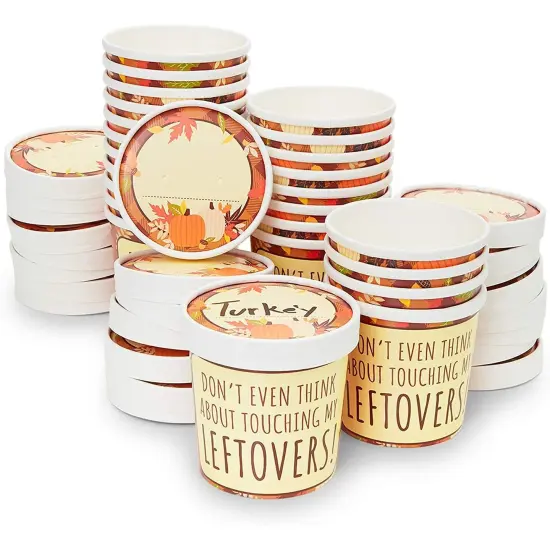 Sparkle and Bash 24 Pack Thanksgiving Leftover Containers with Lids, 12 oz Kraft Paper To-Go Cups for Hot and Cold Food, Disposable Fall Food Containers for Soups, Sides, and Desserts Brown {1}