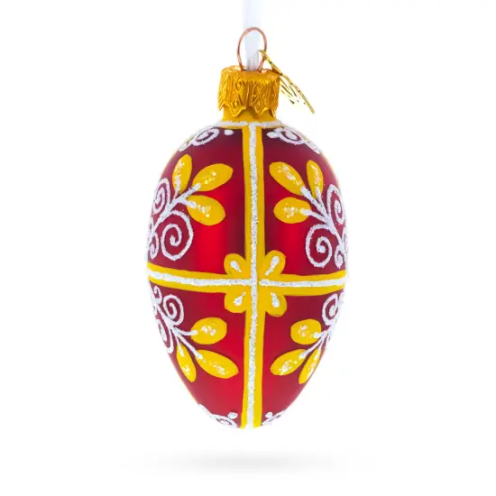Red and Gold Swirl Design Mini Glass Egg Ornament 2.9 Inches {3}