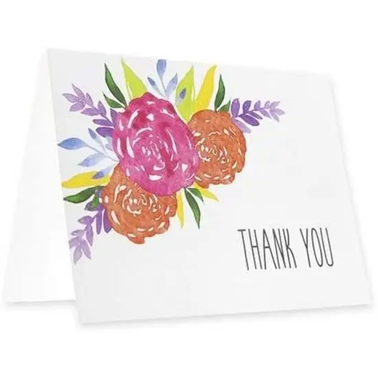 Thank You Cards, Floral Watercolor Bulk Set with Envelopes (5.1 x 3.7 In, 120 Pack) Multicolor {6}