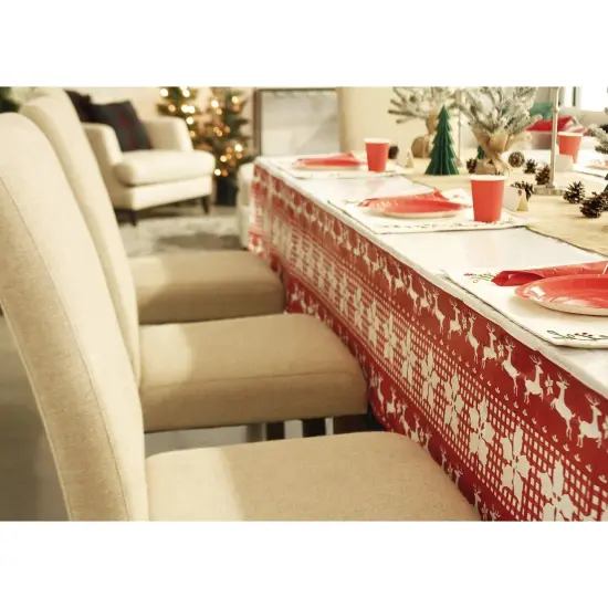 3 Pack Christmas Reindeer Plastic Party Tablecloths, 54" x 108" Red Rectangular Disposable Table Covers for Xmas Holiday Supplies {2}