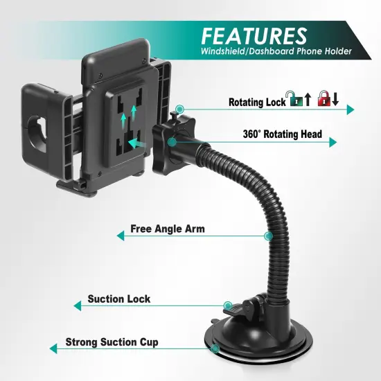 Insten Car Phone Holder Universal Windshield Dashboard Suction Cup 360 Air Vent Mount for Cellphones iPhone 11 / 11 Pro / 11 Pro Max XS X 8 7 6S 6 Plus SE Samsung Android Windscreen Car Cradle Black {4}