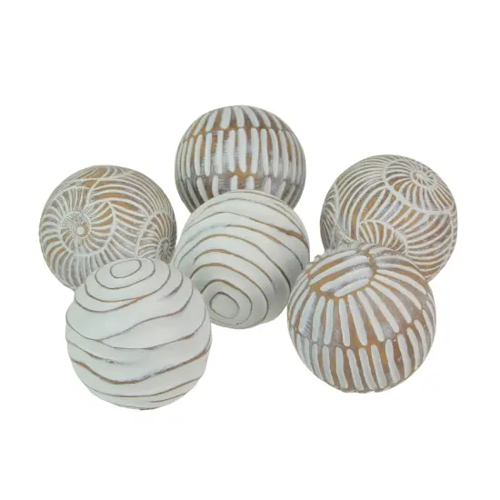 Set of 6 Whitewashed Resin Decorative Art Orb Spheres, 3 Inches in Diameter {3}