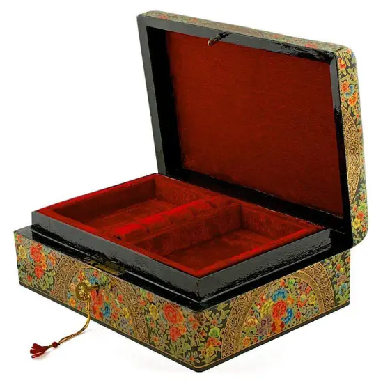 Asian Mountain Flowers Oriental Wooden Jewelry Box 10 Inches X 7 Inches {3}