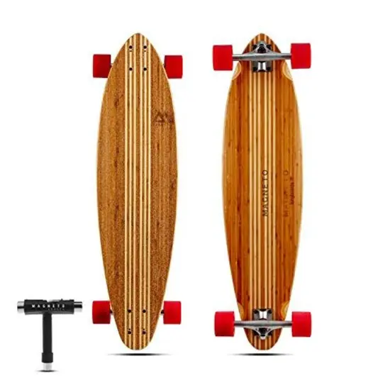 Magneto Hana Longboard Collection | 36" x 9.5" | Pintail Longboard Skateboard | Bamboo with Hard Maple Core | for Cruising, Carving, Dancing | Free Skate Tool | Short Pintail Brown {1}