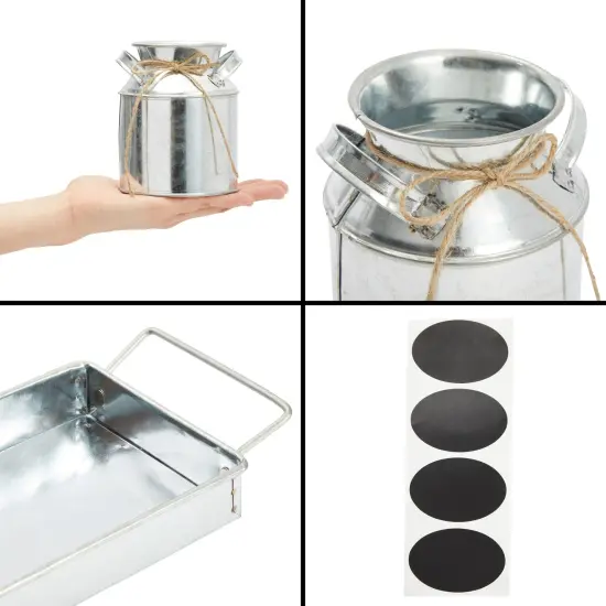 Set of 3 Galvanized Metal Window Herb Planters for Indoor Plants, Farmhouse Flowers Pots with Tray (4"D x 14"W x 5"H) {3}