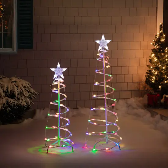 Northlight LED Lighted Spiral Cone Trees Outdoor Christmas Decorations - Multicolor - Set of 2 {4}