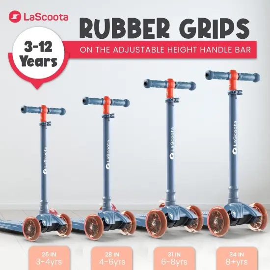 LaScoota 2-in-1 Kids Kick Scooter, Adjustable Height Handlebars and Removable Seat, 3 LED Lighted Wheels and Anti-Slip Deck, for Boys & Girls Aged 3-14 and up to 100 lbs, Sit and Scoot Fun Blue {7}