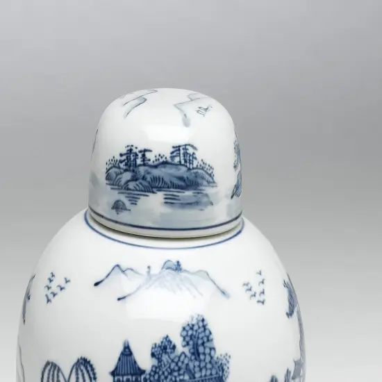 AA Importing 59766 Blue And White Round Jar With Lid {4}