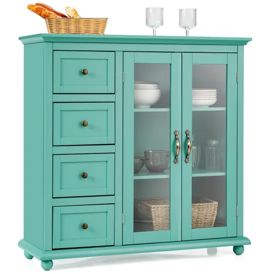 Costway Buffet Sideboard Table Kitchen Storage Cabinet w/ Drawers & Doors White\Blue\Green {10}