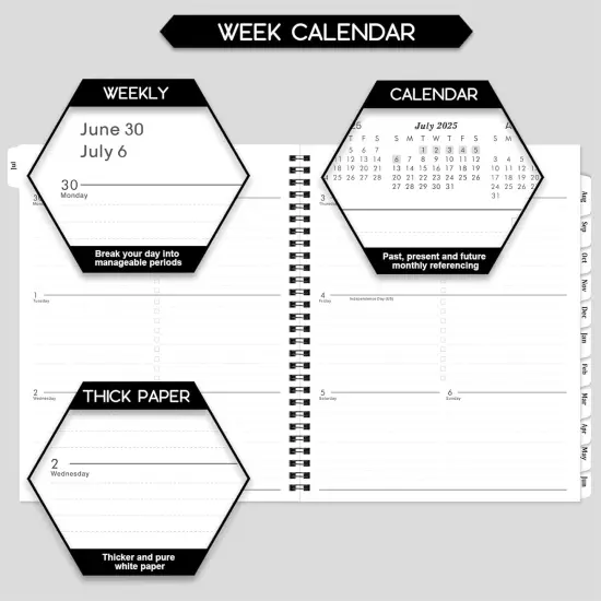 2025-2026 Planner - Planner 2025-2026 Weekly and Monthly, Jul. 2025 - Jun. 2026, 8" x 10", with Tabs, Thick Paper, Spiral Binding, Classic Black {4}