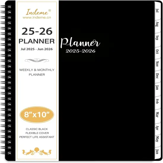 2025-2026 Planner - Planner 2025-2026 Weekly and Monthly, Jul. 2025 - Jun. 2026, 8" x 10", with Tabs, Thick Paper, Spiral Binding, Classic Black {1}
