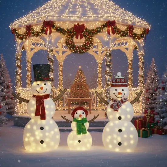 Set of Three 2D Lighted Snowmen 48", 42" & 24" Christmas Yard Ornaments {1}