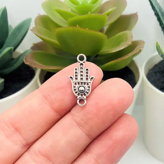 Small Silver Hamsa Hand Connector Charms, 20x10mm {2}
