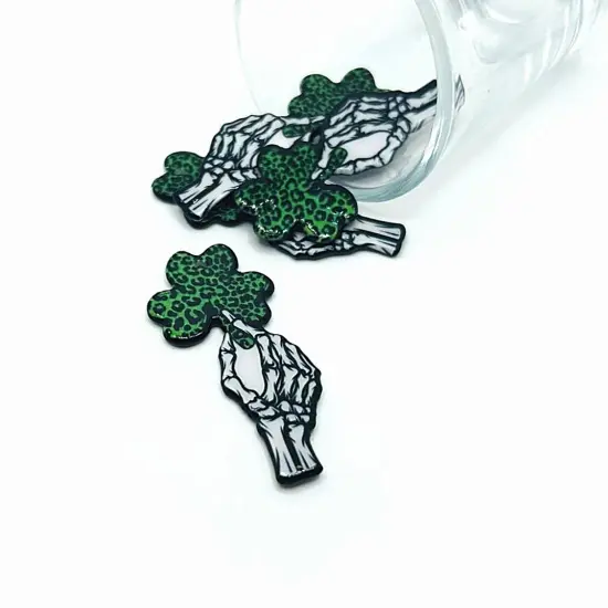 Punk St. Patrick's Day Skeleton Hand Clover Charms, 48x22.5mm {1}