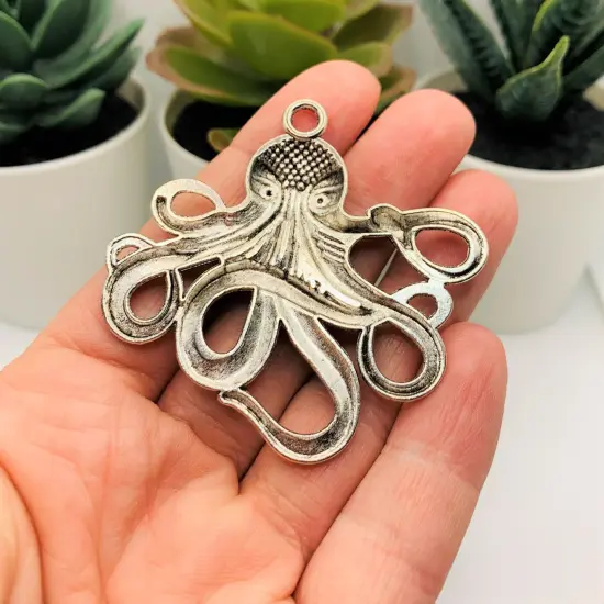 Large Silver Octopus Cthulhu Pendant Charms, 59x56mm {3}