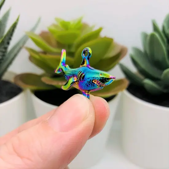 Rainbow Titanium Oil Slick Shark Charms, 19x32mm {5}