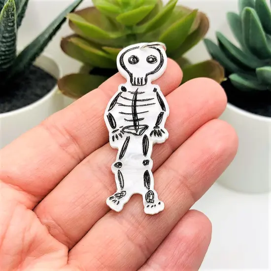 White and Black Crayon Drawing Skeleton Pendant Charms, 52x19mm {2}
