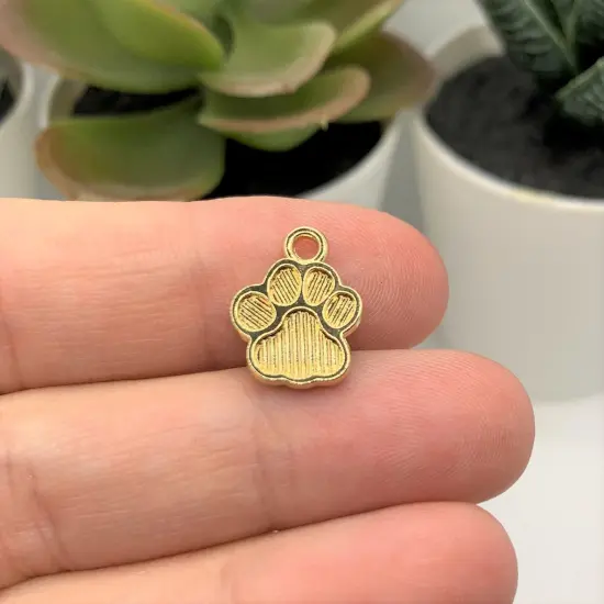 Black Enamel and Gold Paw Print Charms, 15x12mm {4}