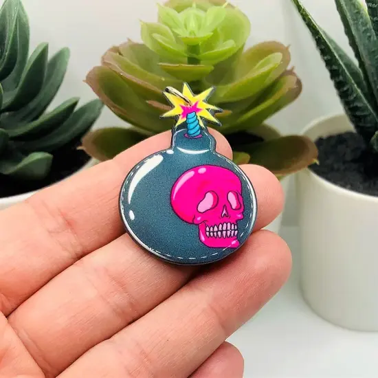 Pink Skull Bomb Charms, 30x42mm {3}