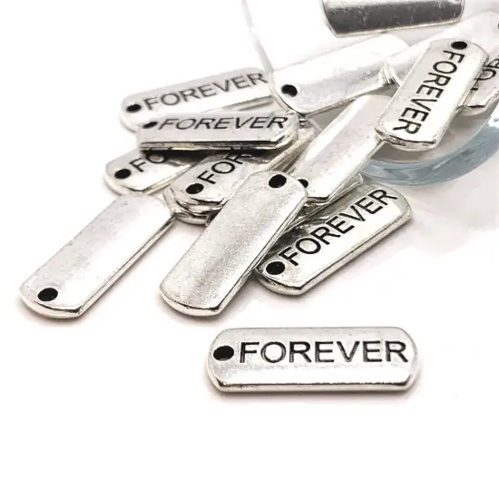 Silver Forever Word Bar Tag Charms, 8x21mm {1}
