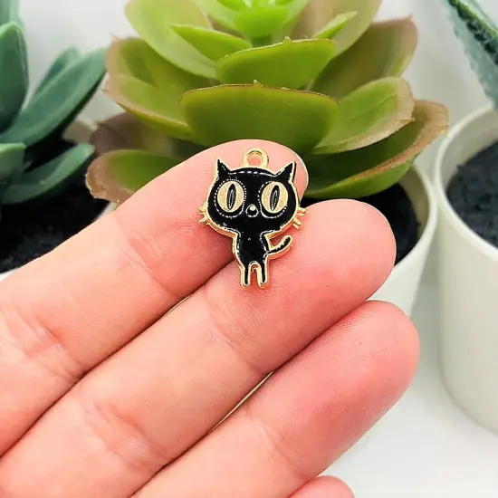 Black Enamel Cat Charms, 19x15mm {2}