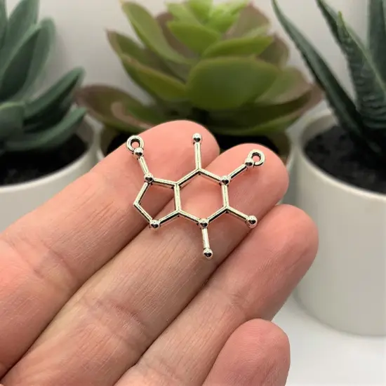 Silver Caffeine Molecule Connector Charms, 24x26mm {3}
