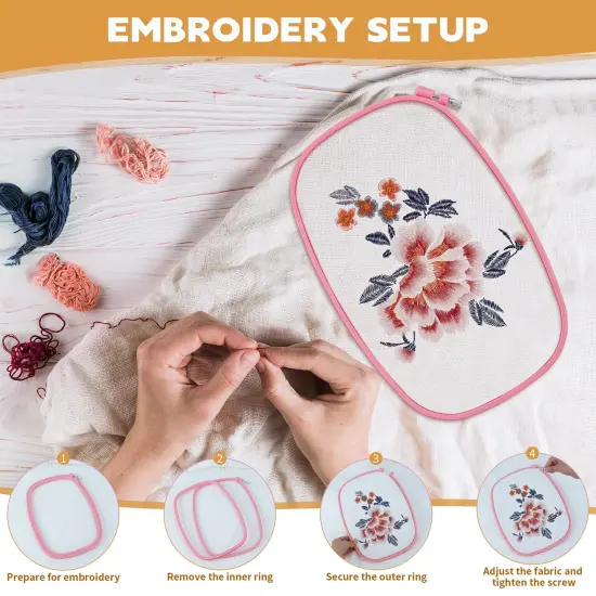 5 Pack ABS Rectangular Embroidery Hoops Set, Cross Stitch Hoops 5 Inch 6 Inch 10 Inch 12 Inch 15 Inch Plastic Candy Color Embroidery Hoop for DIY Embroidery Craft {5}