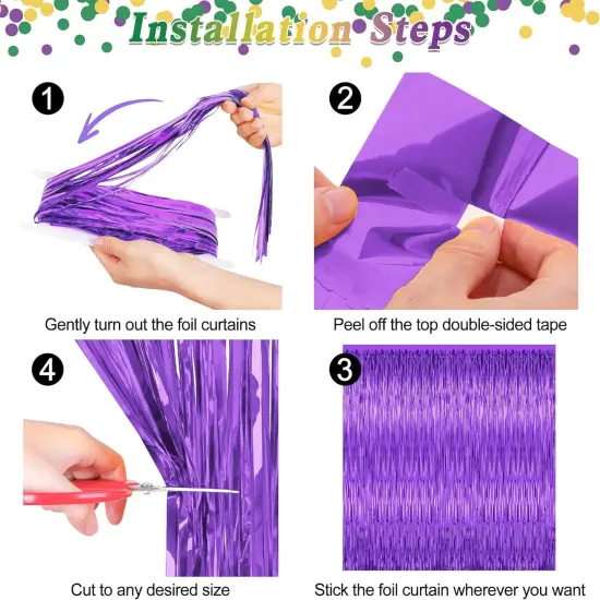 2 Pack Mardi Gras Backdrop Curtains, 3.28 FT x 7.05 FT Purple Tinsel Backdrop, Metallic Mardi Gras Backdrop Fringe Curtains Foil Streamer Backdrop, Mardi Gras Party Supplies Mardi Gras Decorations {3}