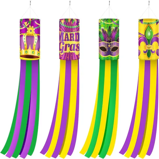 4 Pcs Mardi Gras Wind Sock,41.3 Inch Mardi Gras Spinners Windsock,Purple Yellow Green Decor Windsock for Home Yard Party Mardi Gras Outdoor Decoration {3}
