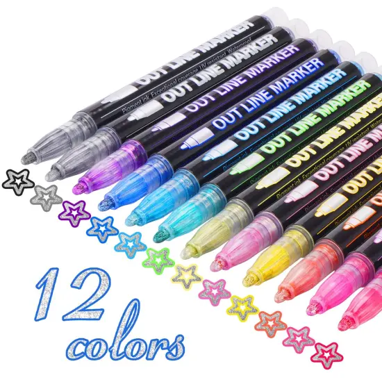 12 Colors Shimmer Outline Markers for Scrapbook, Markers Set for 10 12 Year Old Girls, Glitter Makers Teen Girl Trendy Stuff Kids Makers for Art and Crafts School Supplies Drawing Kits {2}