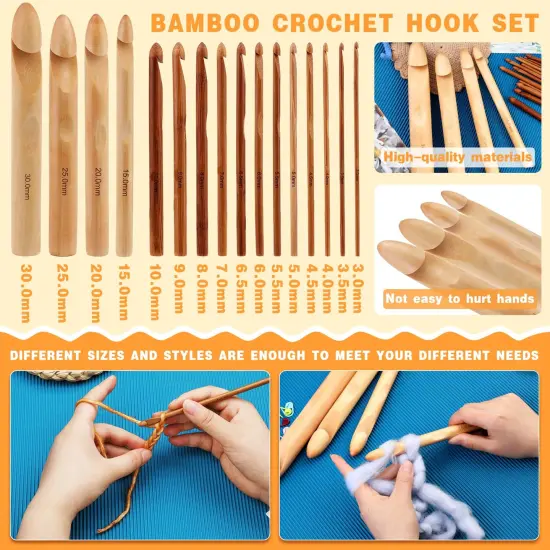16 Pieces Wooden Crochet Hooks, 3 to 30 mm in Diameters Handle Crochet Hook Knitting Crochet Needles with 10 pcs Knitting Stitch Markers for Handcraft Crocheting {4}