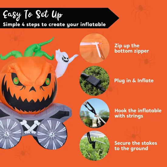 Halloween Inflatables Pumpkin Carriage Outdoor Decorations, Blow Up Pumpkin Carriage with Build-in LEDs {5}