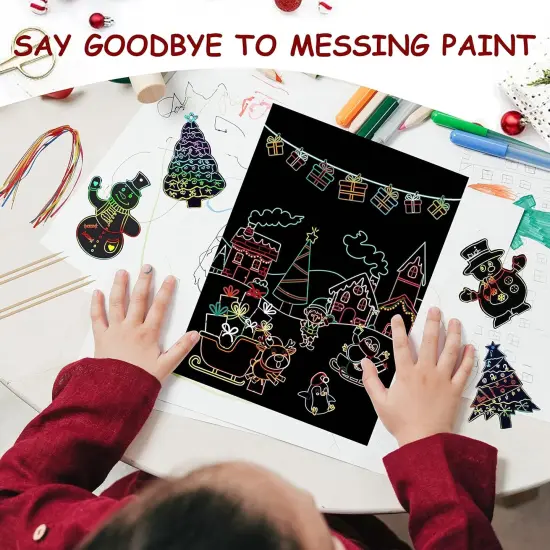 Christmas Scratch Paper Art Set, Rainbow Scratch Off Notebooks {3}