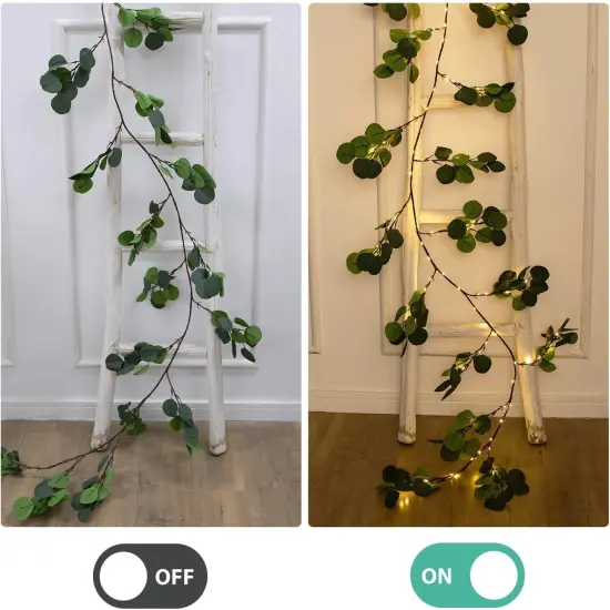 Lighted Eucalyptus Garland Battery Operated with Timer &ndash; 6.56Ft 96 LED Artificial {5}