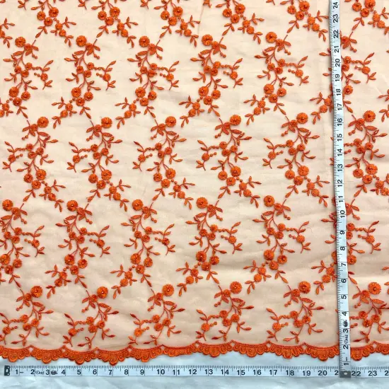 1 Yard Beaded Lace Fabric Embroidered Pearl Sequin Bridal Mesh Wedding Dress 54" Width Orange {5}