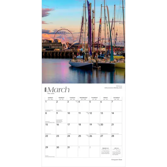 Evergreen State | Washington Places | 2026 12 x 24 Inch (Hanging) Monthly Square Wall Calendar | Plastic-Free {3}